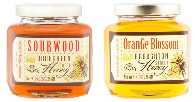 Matte labels on honey jars